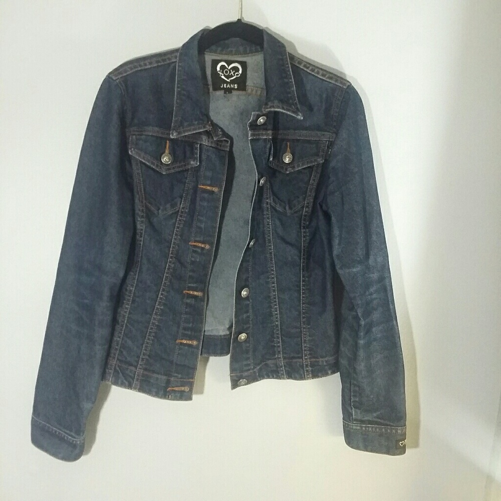 XOXO Jeans denim jean jacket w/ cute heart buttons - Picture 3 of 8